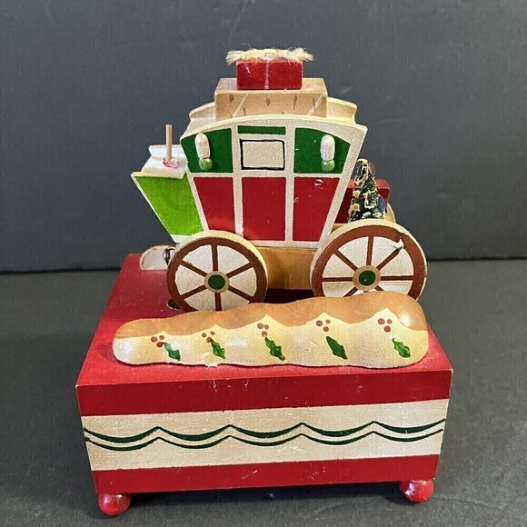 Vintage Schmid Wooden Christmas Sleigh Carriage Animated Xmas Music Box TESTED - Picture 2 of 16
